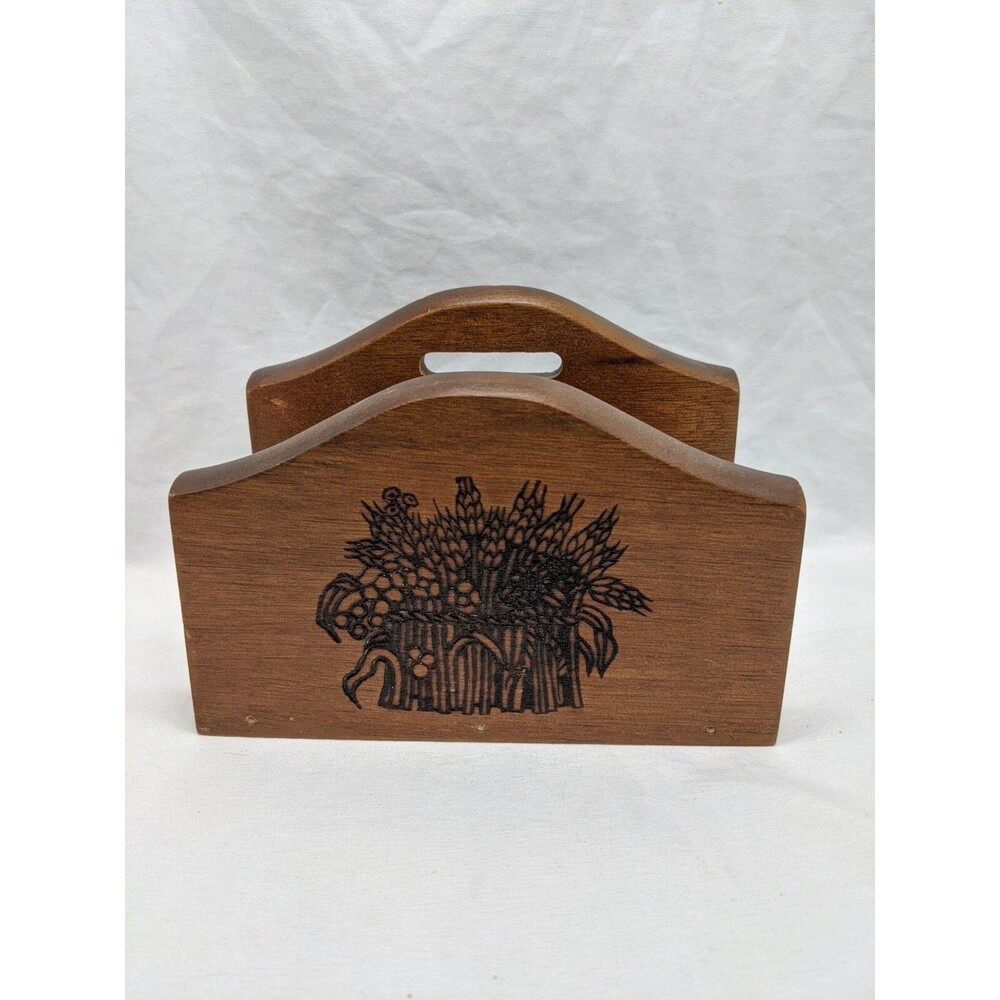 Vintage Wooden Carved Flower Napkin Holder 6 1/2" X 3 1/4" X 5"